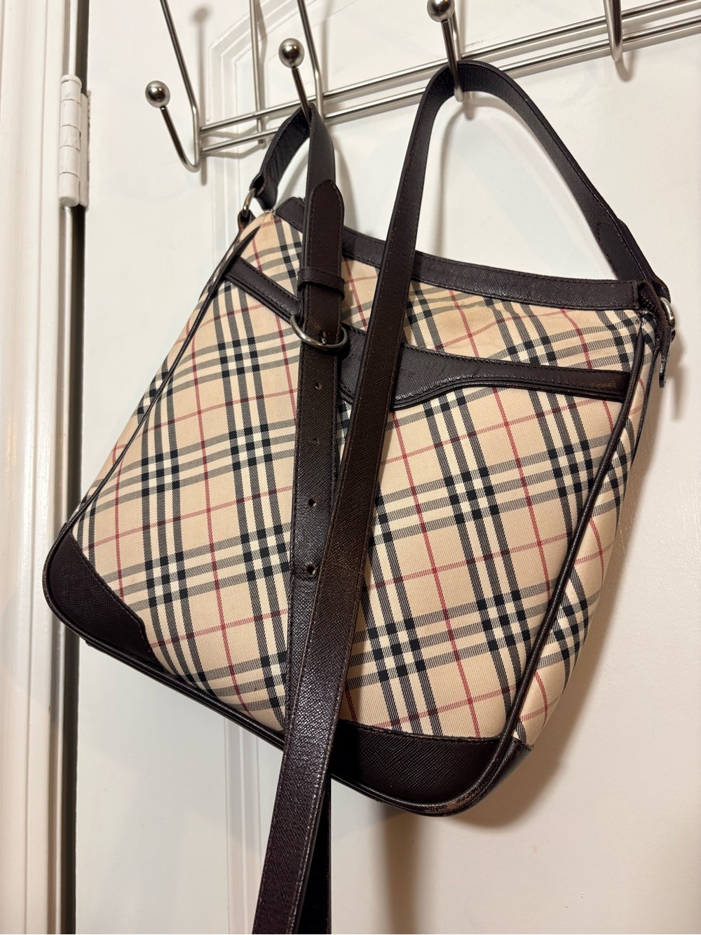 Burberry Vintage House Check Crossbody Bag Brown Saffiano Leather Trim - Picture 11 of 16